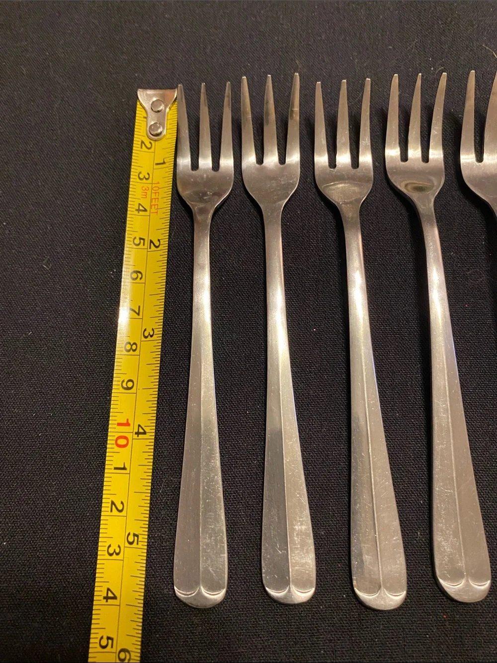 Vintage DELCO Set of  8 Seafood Forks / Appetizer Stainless Steel Old English
